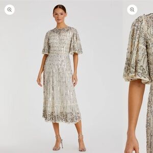 MAC DUGGAL
Silver Flounce Sleeve Midi Dress